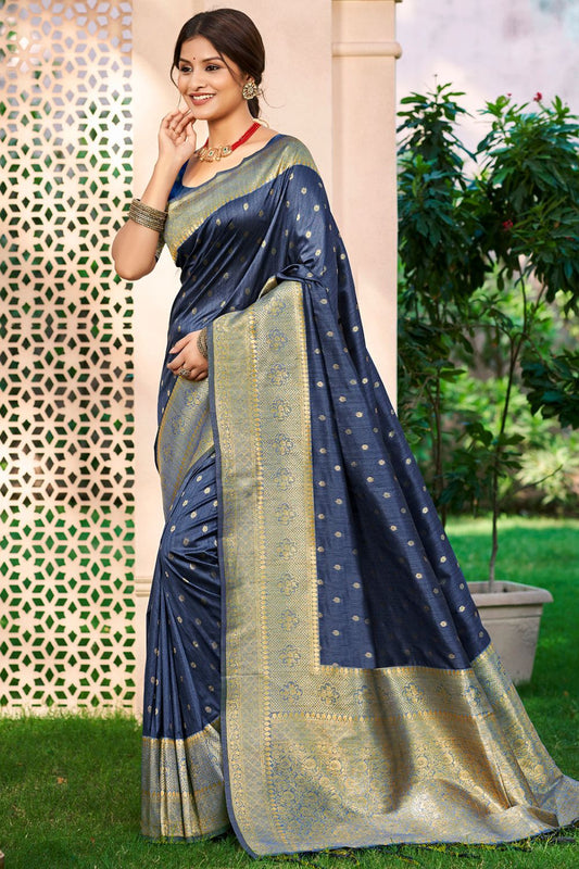 Blue Wedding Silk Saree With Blouse SFSGM118706
