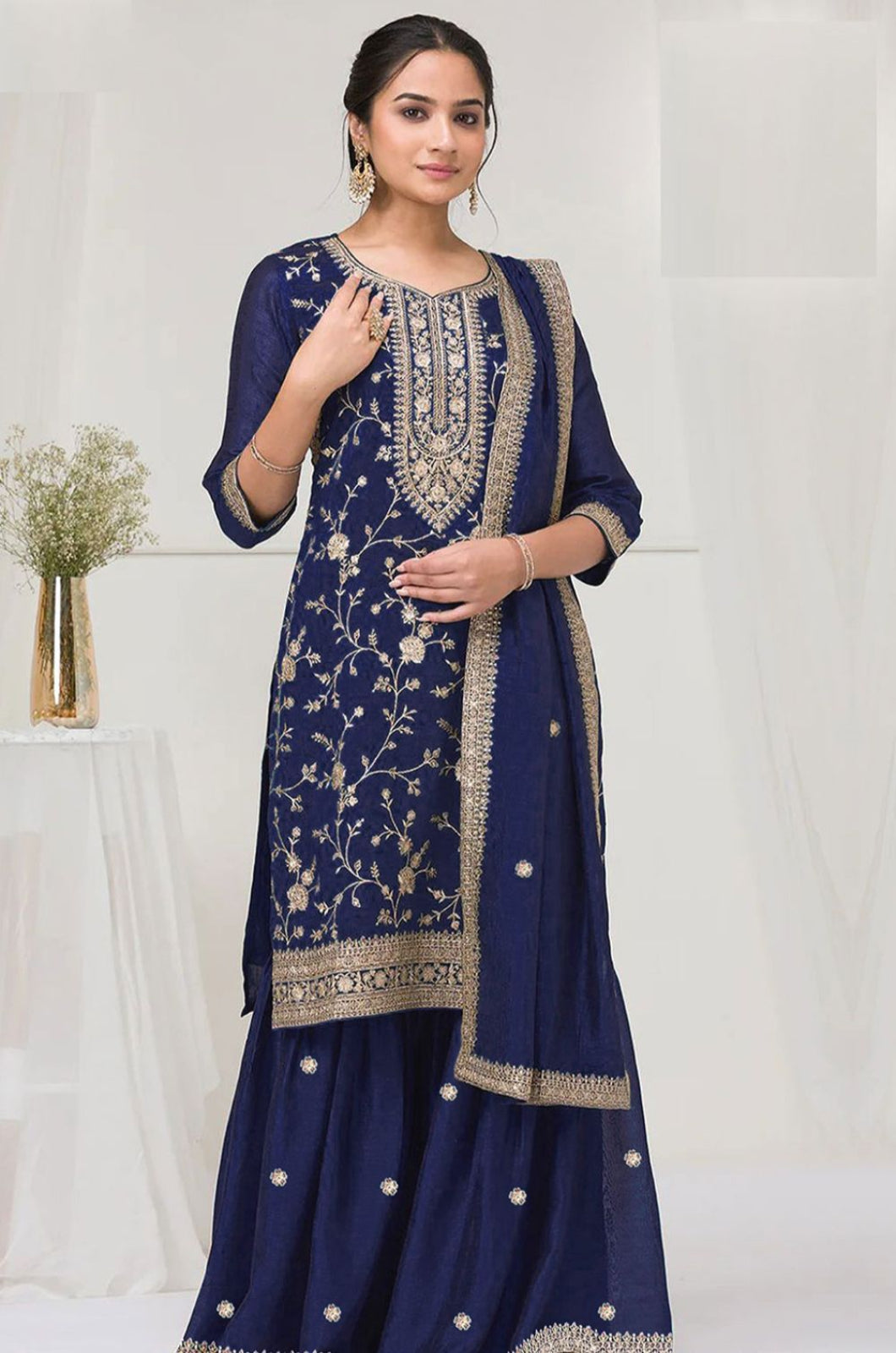 Blue Silk Salwar Kameez - SFPRF262003