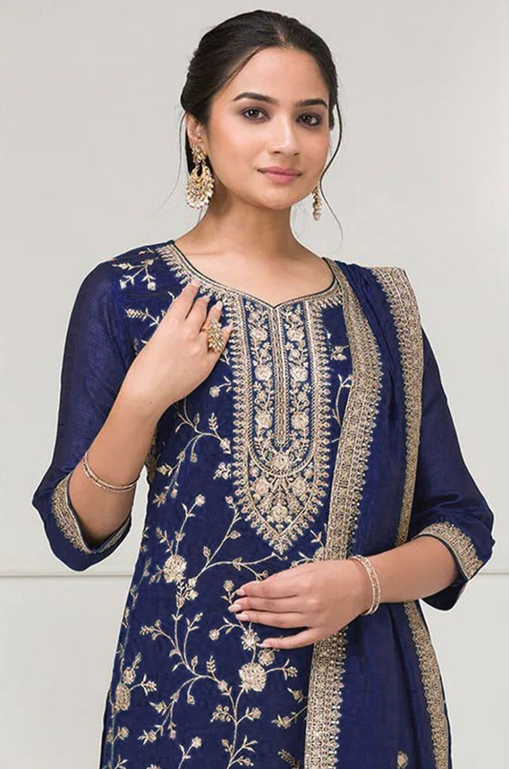 Blue Silk Salwar Kameez - SFPRF262003