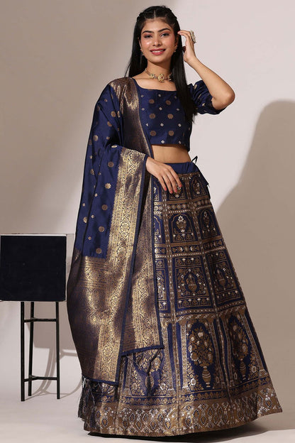 Blue Jacquard Navratri Lehenga Choli In Zari Work SFROY537102