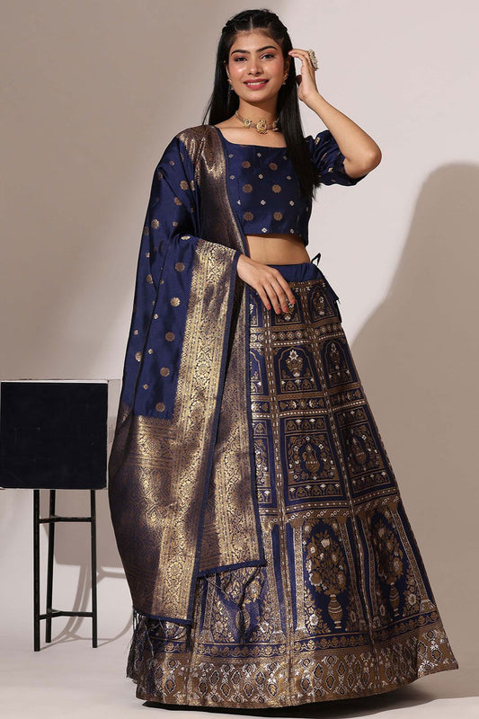 Blue Jacquard Navratri Lehenga Choli In Zari Work SFROY537102