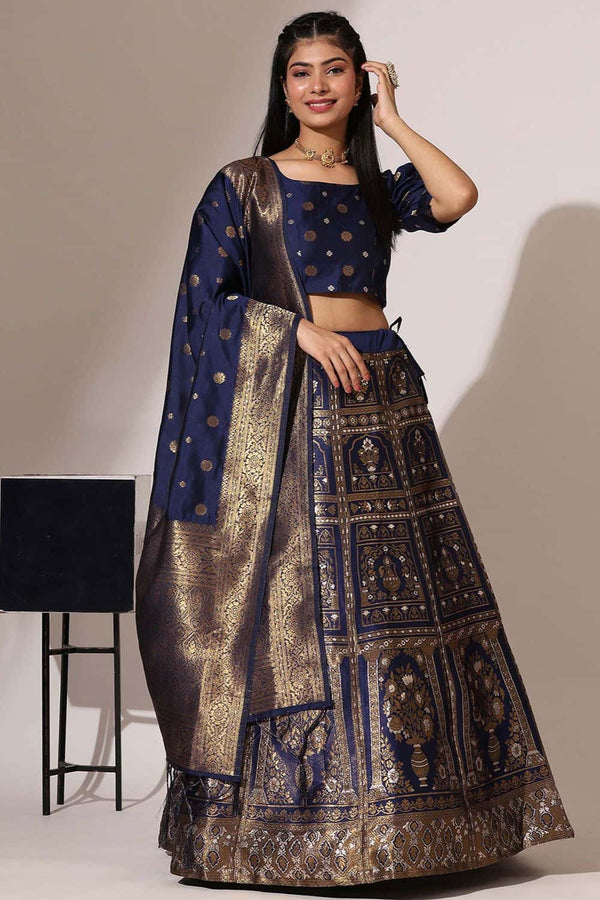 Blue Jacquard Navratri Lehenga Choli In Zari Work SFROY537102