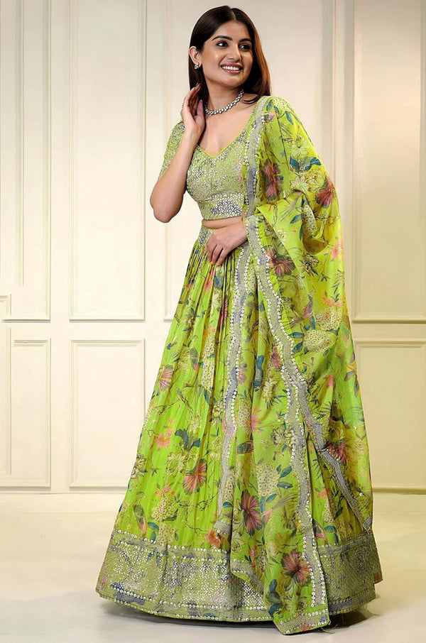Green Organza Lehenga Choli - SFZC5502