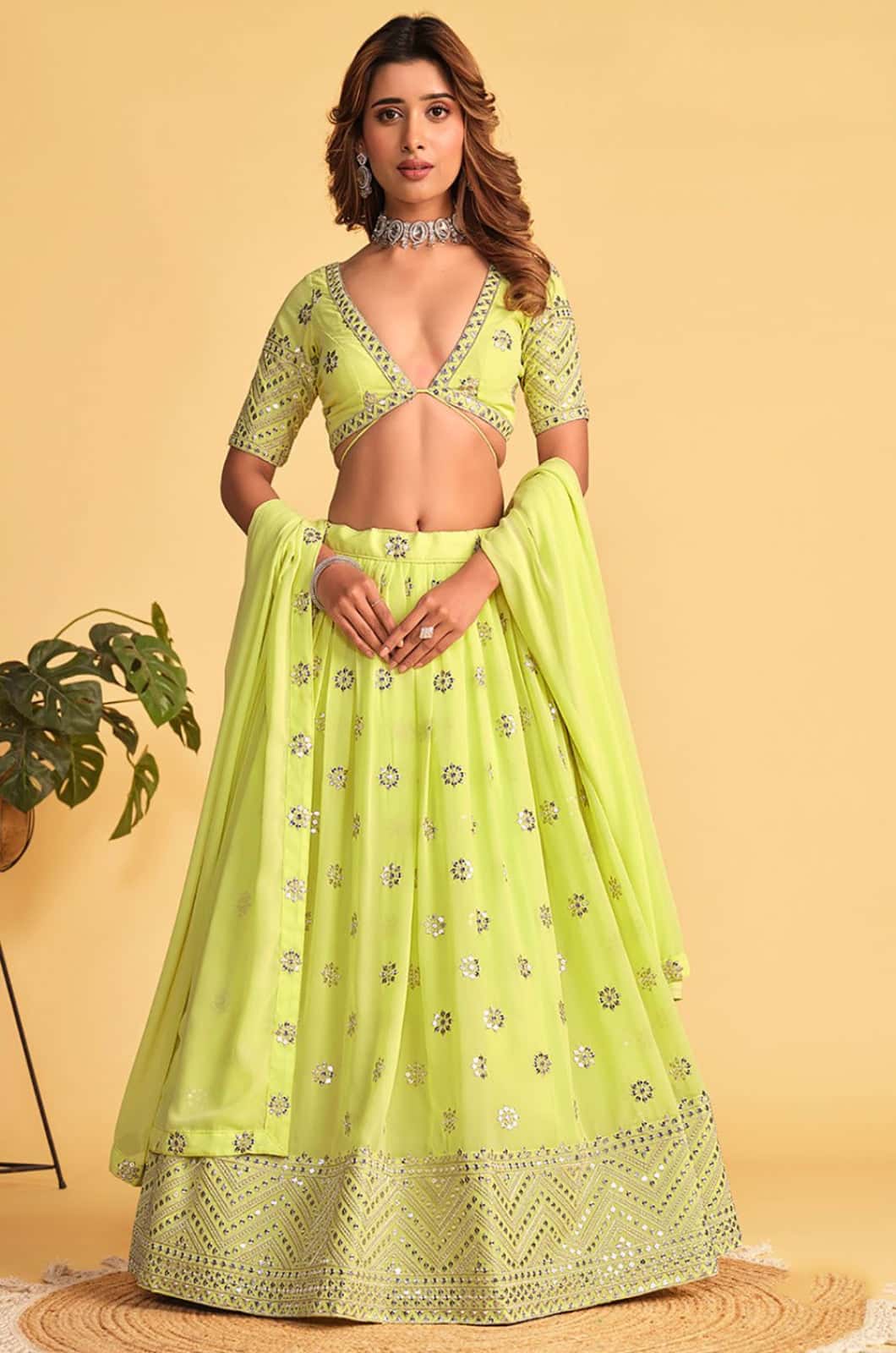 Green Georgette Lehenga Choli - SFPRF201402