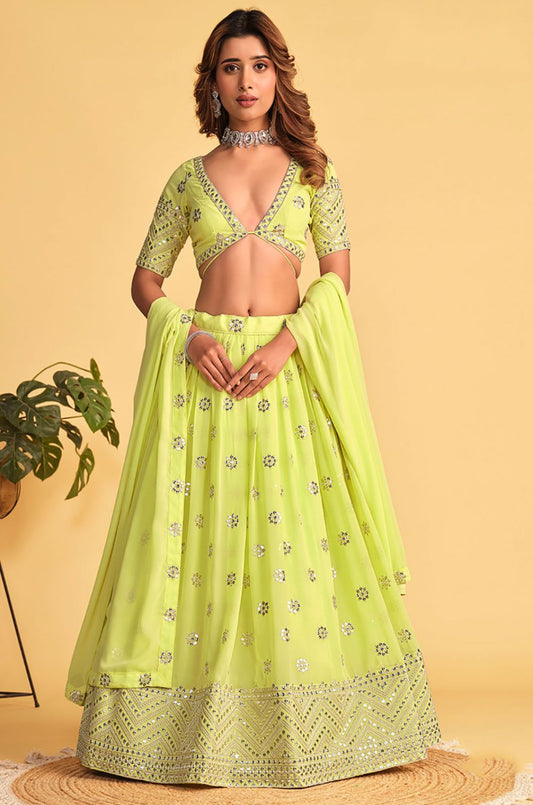 Green Georgette Lehenga Choli - SFPRF201402
