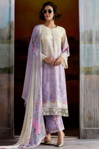 Purple Plus Size Embroidered Pure Muslin Salwar Kameez SFYS154905