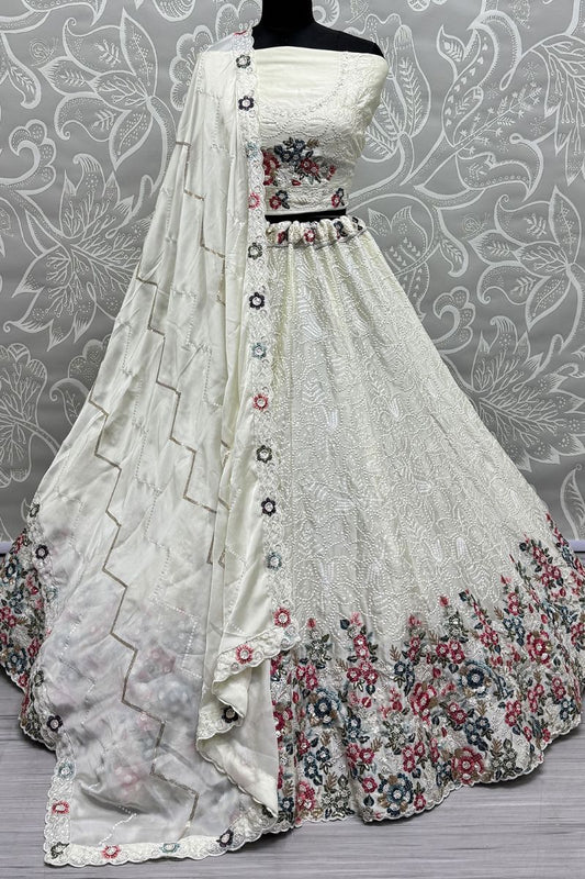 Enchanting White Chinnon Wedding Lehenga Choli SFANJ2915