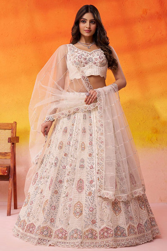 Off White Net Lehenga Choli - SFROY565713