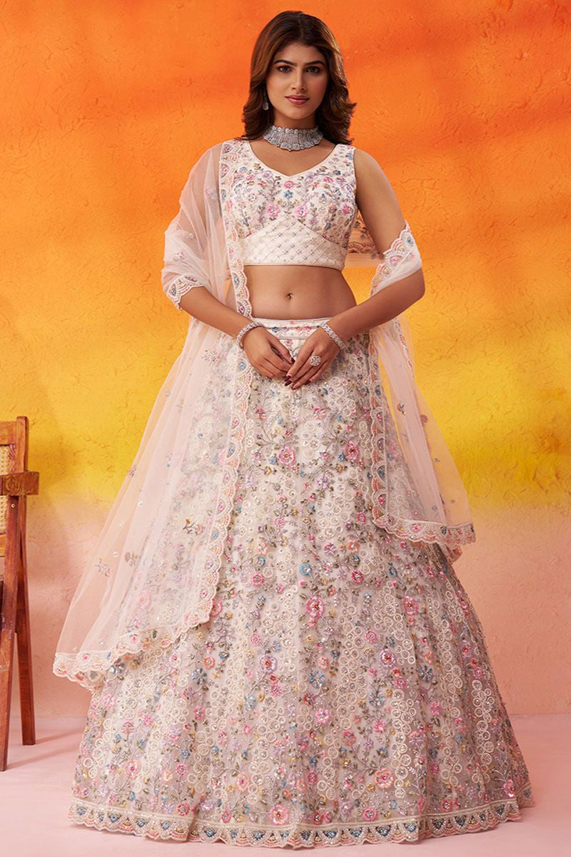 Off White Net Lehenga Choli - SFROY565718
