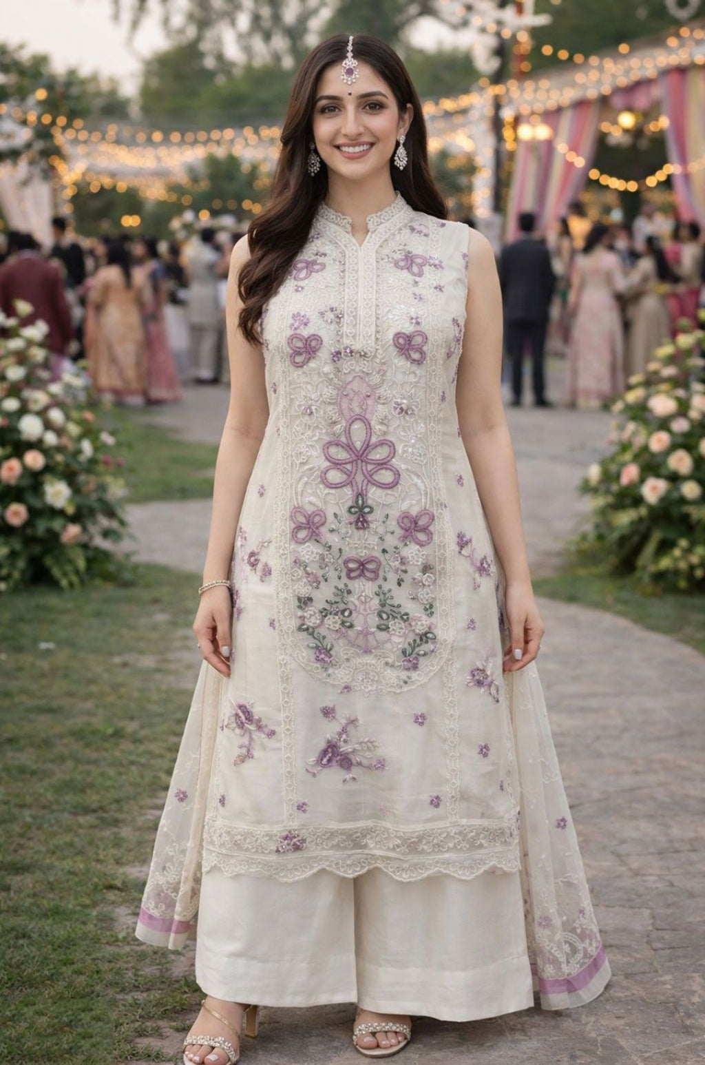 Off White Chiffon Salwar Kameez - SFSA565701R