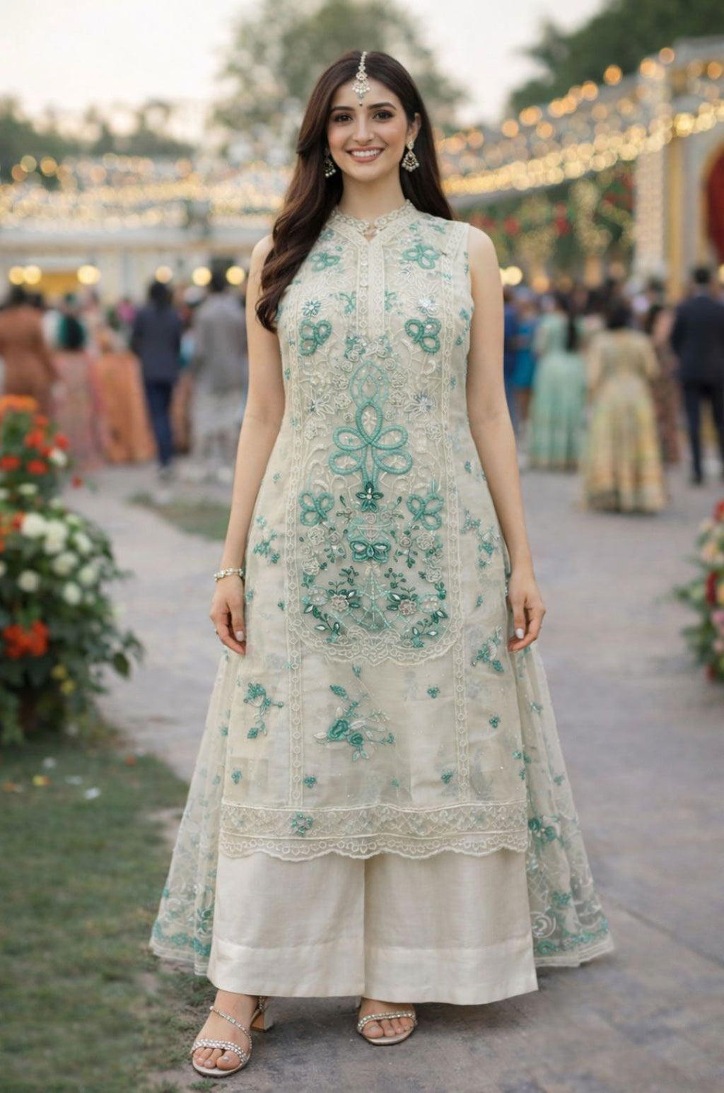 Off White Chiffon Salwar Kameez - SFSA565703R