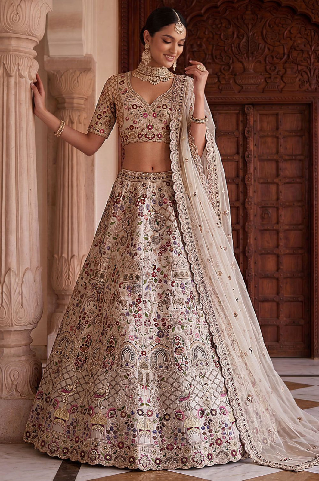 Off White Silk Lehenga Choli - SFANJ3435