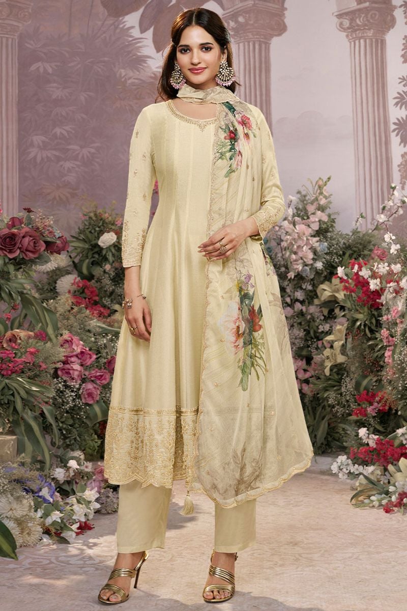Off White Silk Salwar Kameez - SFVNF2108R
