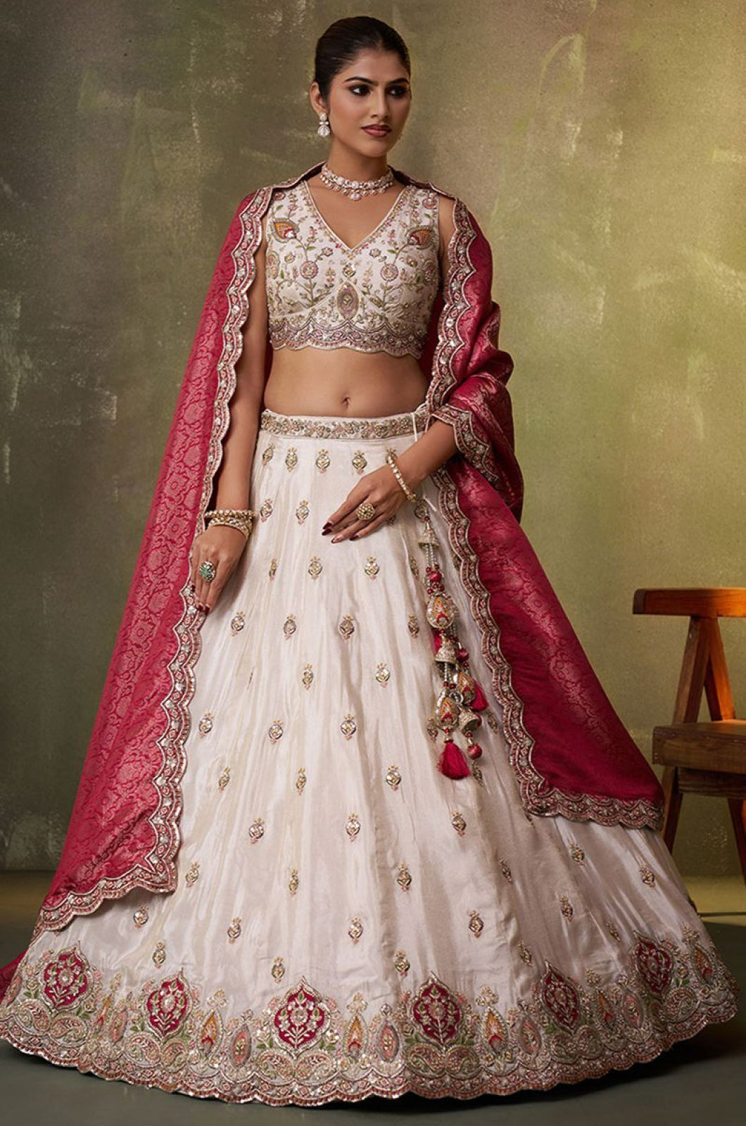 Off White Tissue Lehenga Choli - SFROY567701