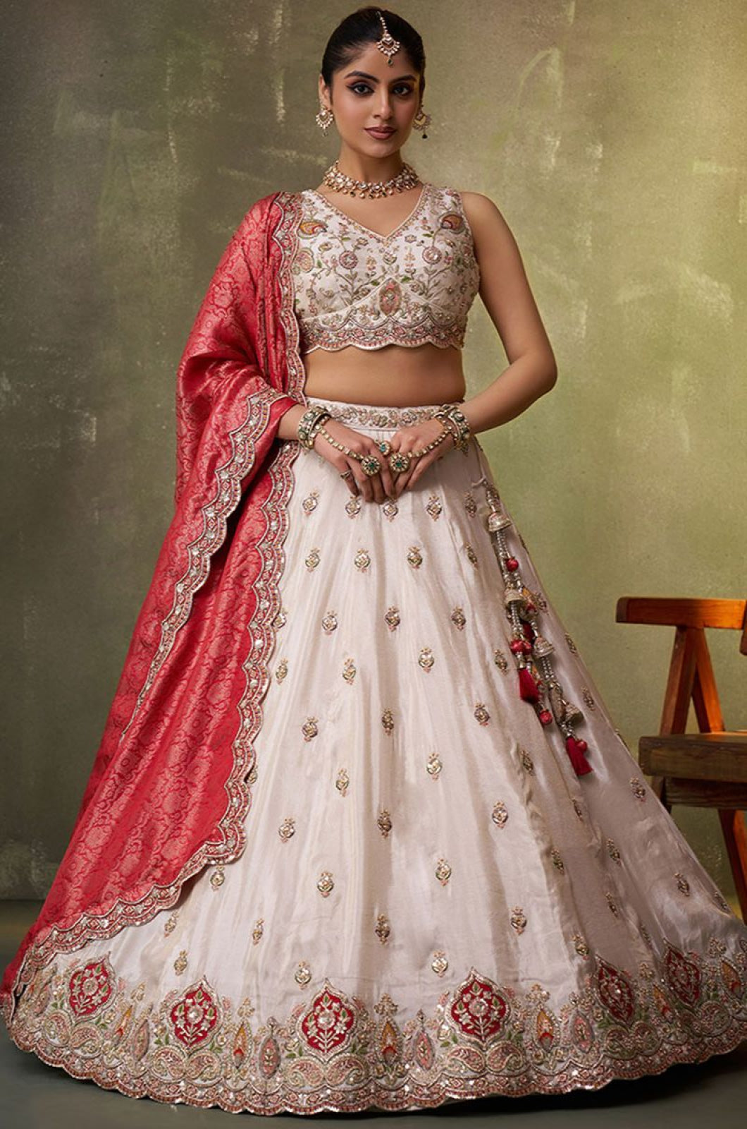 Off White Tissue Lehenga Choli - SFROY567703