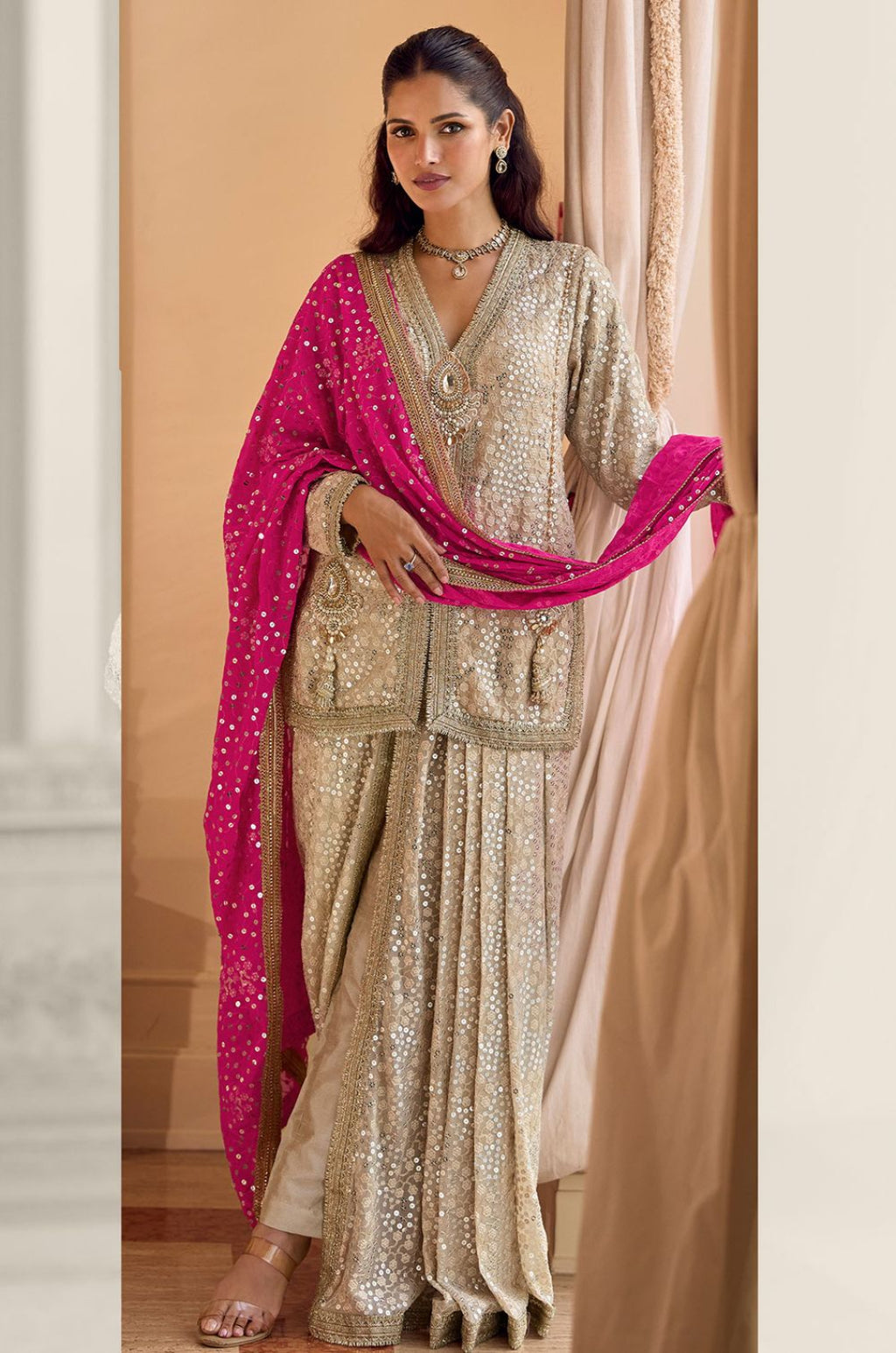 Off White Georgette Salwar Kameez - SFSMT56901R