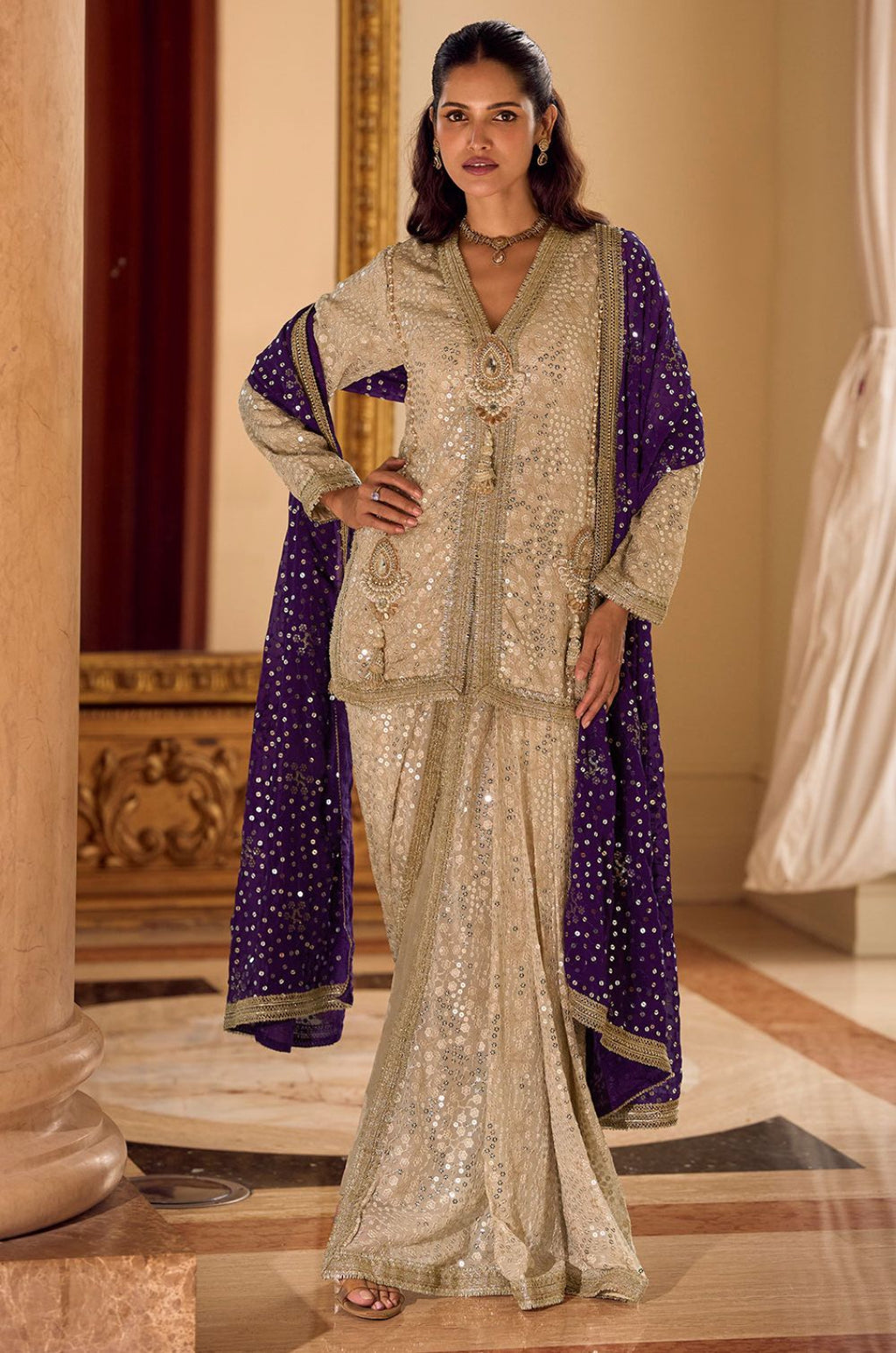 Off White Georgette Salwar Kameez - SFSMT56904R