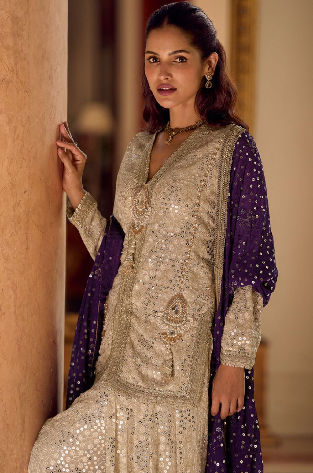Off White Georgette Salwar Kameez - SFSMT56904R