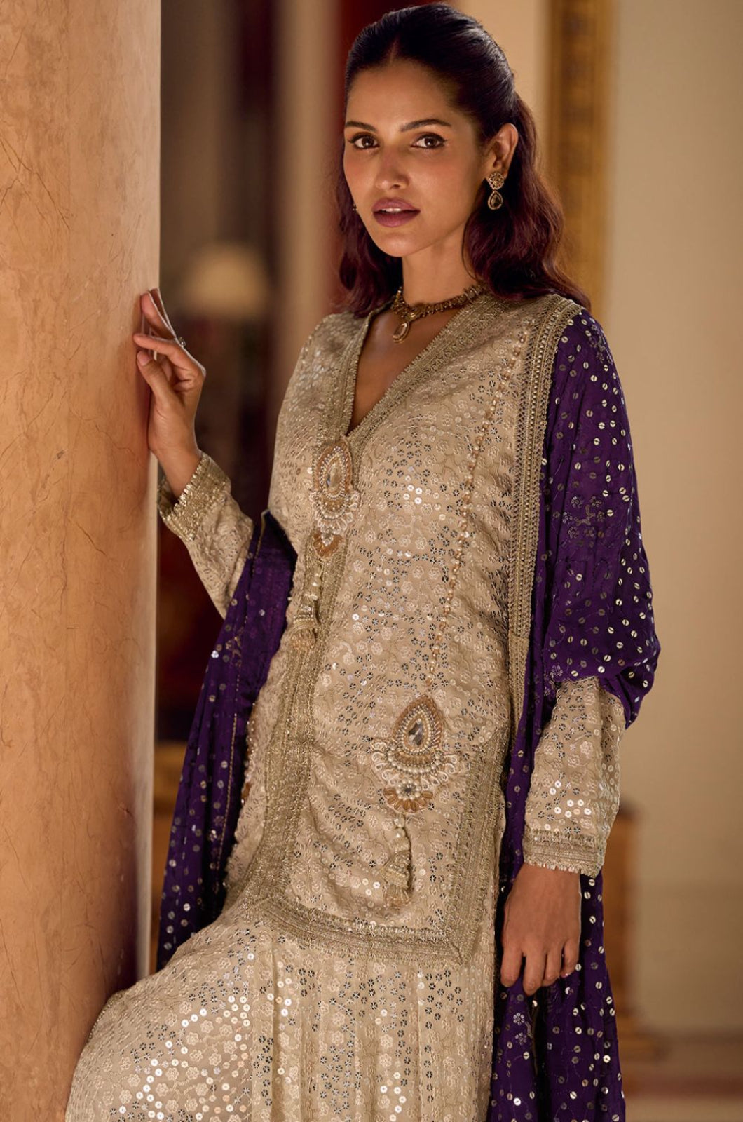 Off White Georgette Salwar Kameez - SFSMT56904R