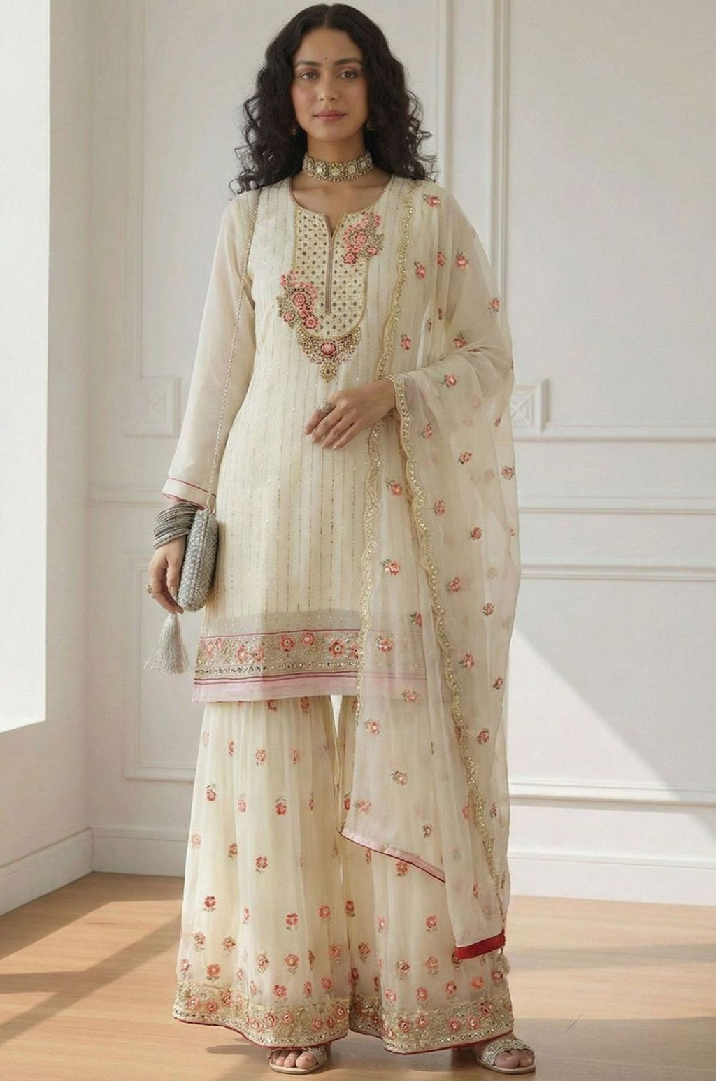 Off White Georgette Salwar Kameez - SFSA564301R