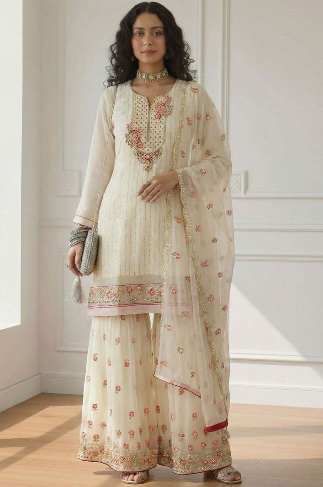 Off White Georgette Salwar Kameez - SFSA564301R