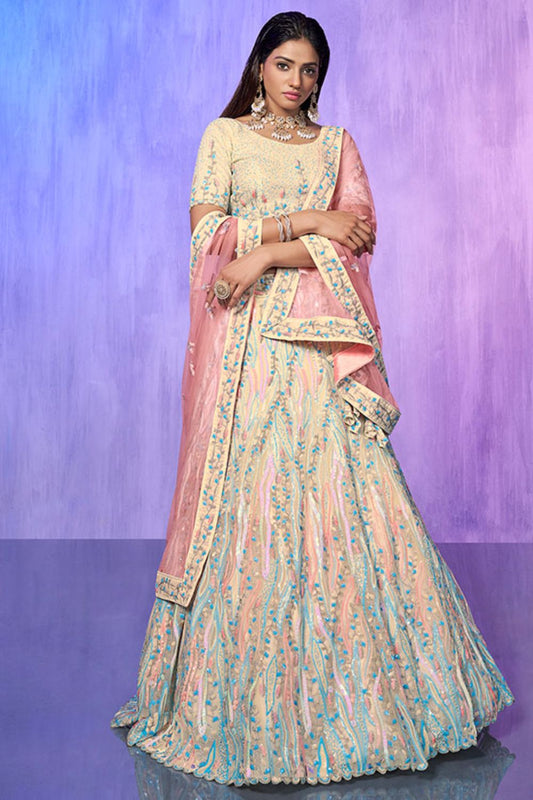 Off White Organza Evening Reception Lehenga Choli SFARY19501