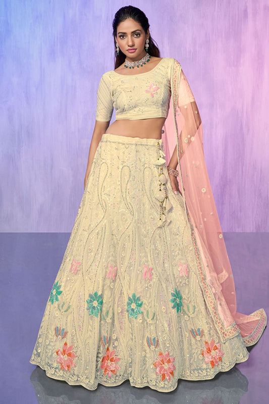Off White Net Evening Reception Lehenga Choli  SFARY19504