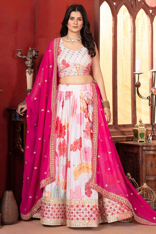 Off White Chiffon Foral Lehenga Choli SFRELS3809