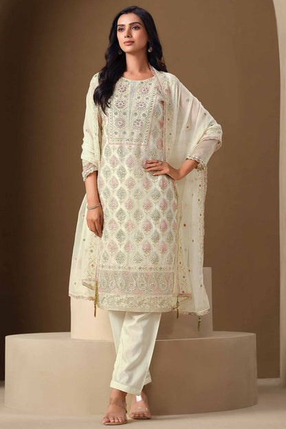 Off White Chiffon Plus Size Salwar Kameez SFVPL30505