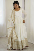 Off Evening Party Silk Anarkali Suit SFROY539202R