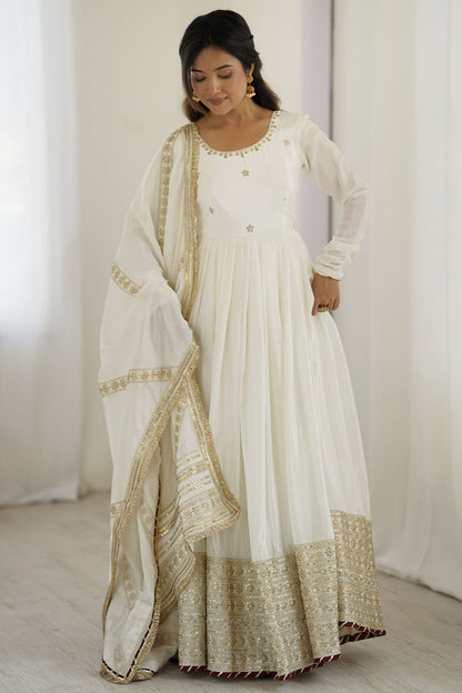 Off Evening Party Silk Anarkali Suit SFROY539202R