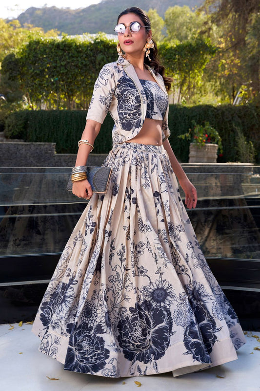 White Silk Evening Wedding Party Lehenga Choli SFROY541803R