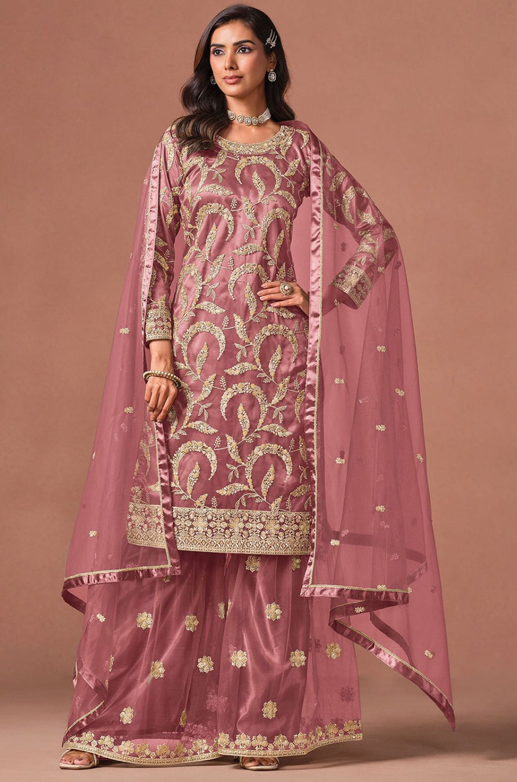 Pink Net Salwar Kameez - SFDFS39201R