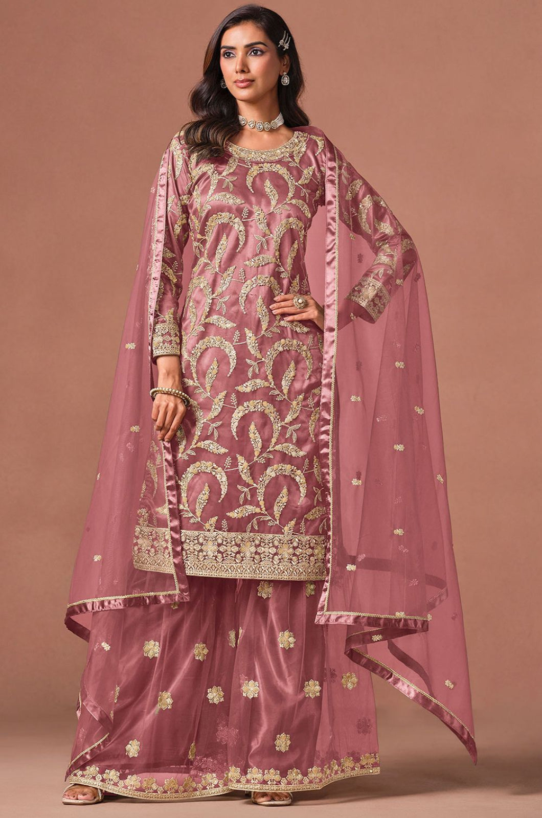 Pink Net Salwar Kameez - SFDFS39201R