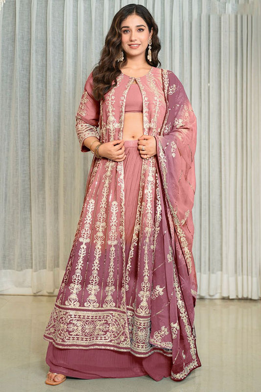 Pink  Georgette Readymade Anarkali Lehenga Suit SFPRF260502R