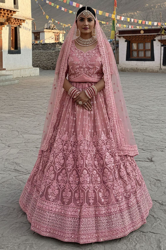Pink Net Lehenga Choli - SFYS167801
