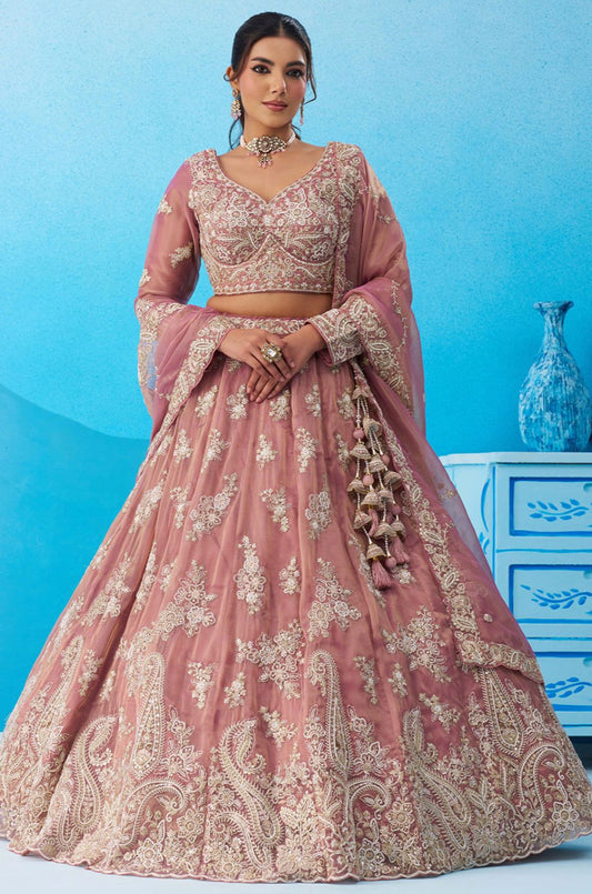 Pink Tissue Lehenga Choli - SFROY571811