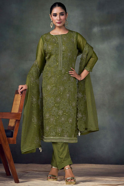 Green Chiffon Plus Size Salwar Kameez Swarovski Work SFVPL30105