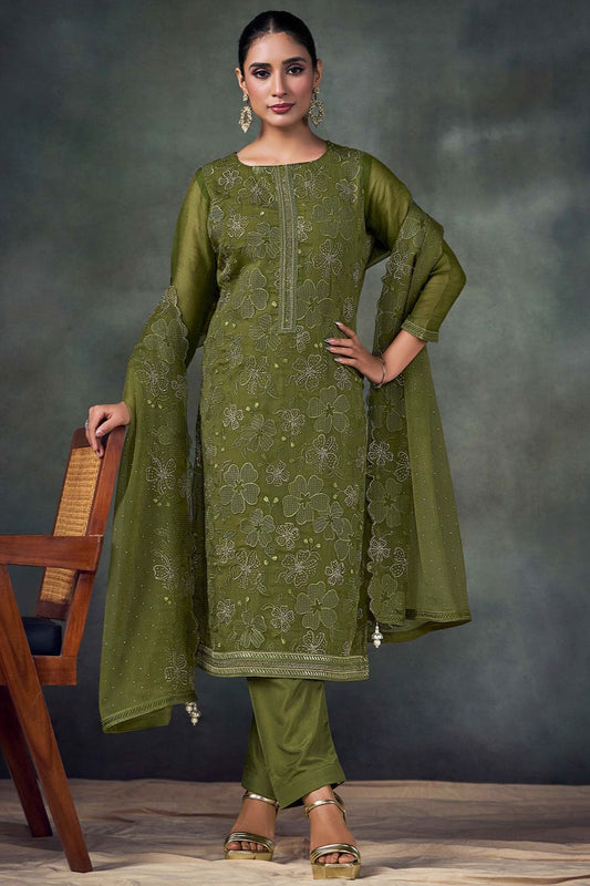 Green Chiffon Plus Size Salwar Kameez Swarovski Work SFVPL30105