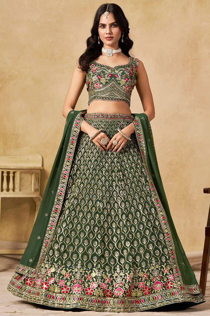 Green Georgette Sangeet Party Lehenga Choli  SFZC5402