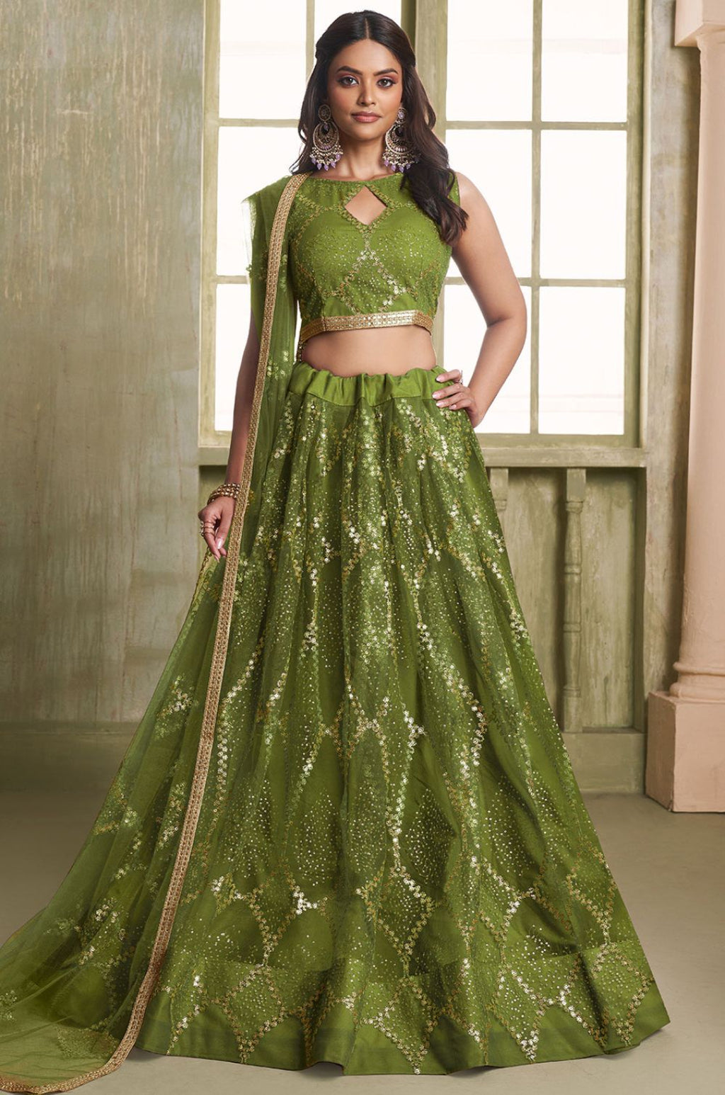 Green Net Lehenga Choli - SFSA482601B