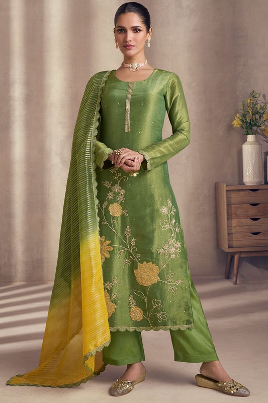 Green Sangeet Salwar Kameez In Shimmer Silk SFSMT40904R