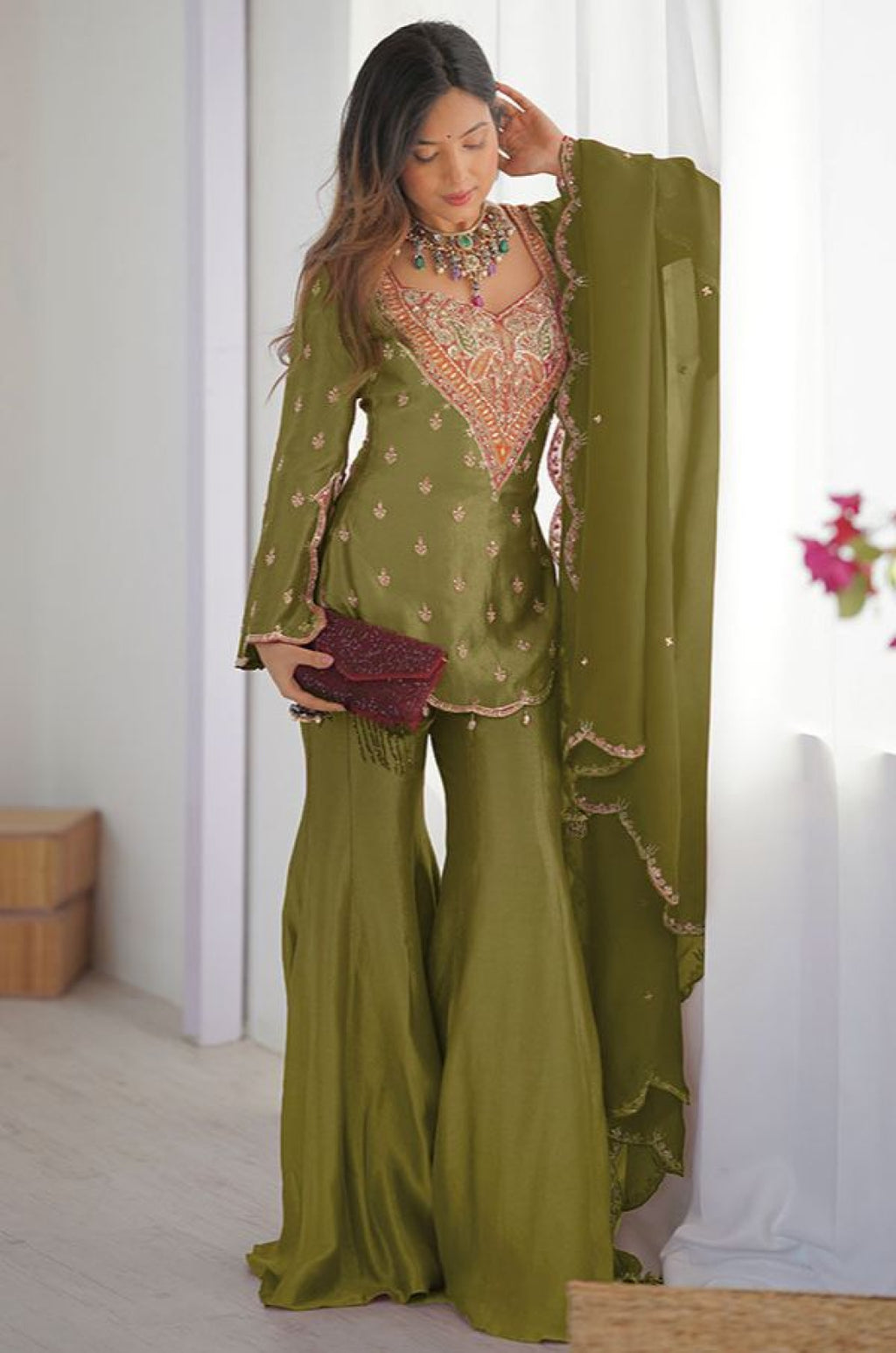 Green Silk Salwar Kameez - SFFK38202R