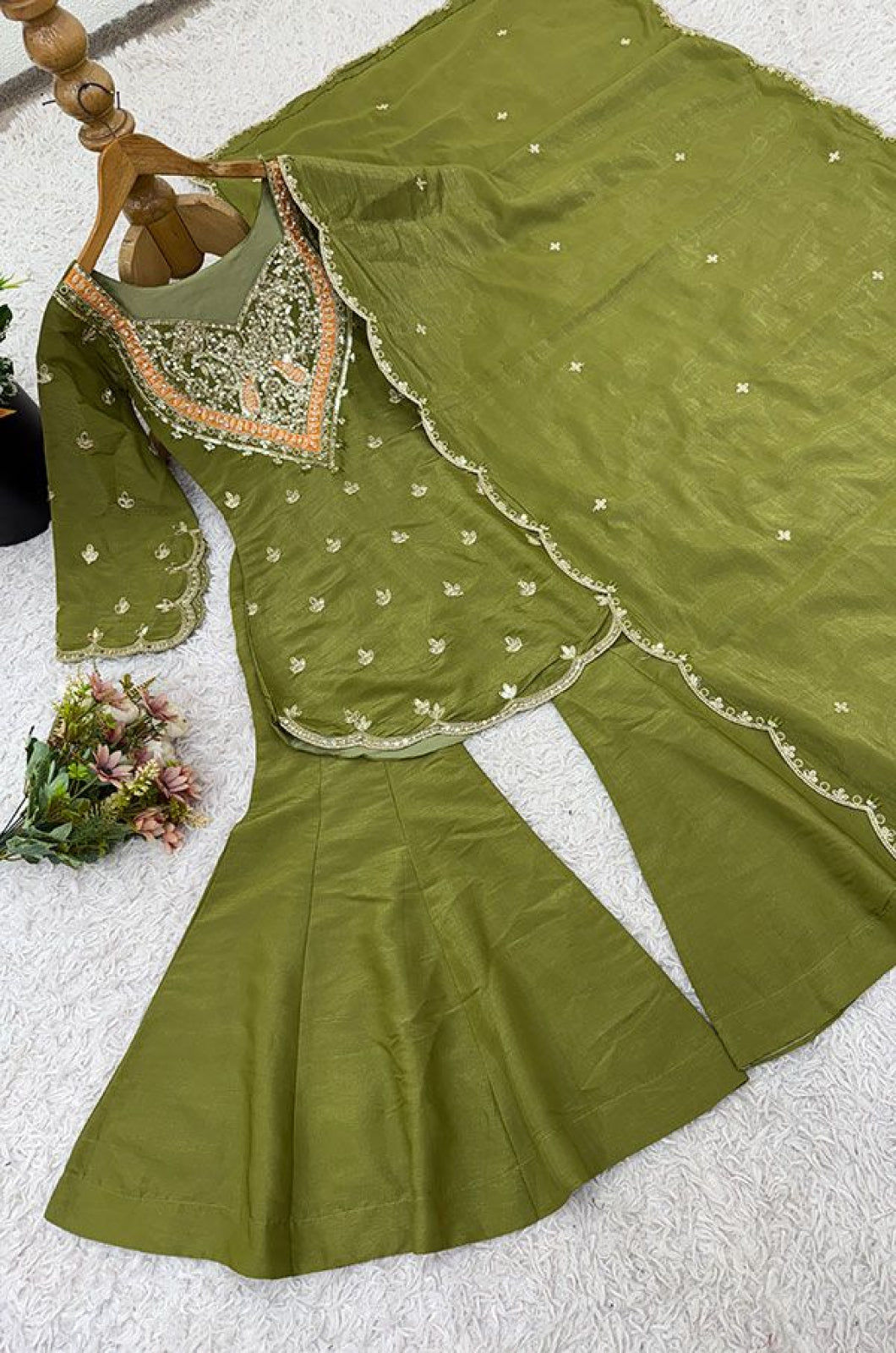 Green Silk Salwar Kameez - SFFK38202R