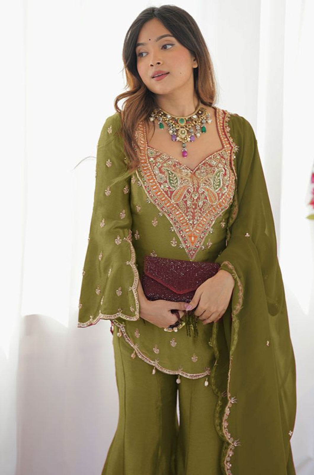 Green Silk Salwar Kameez - SFFK38202R