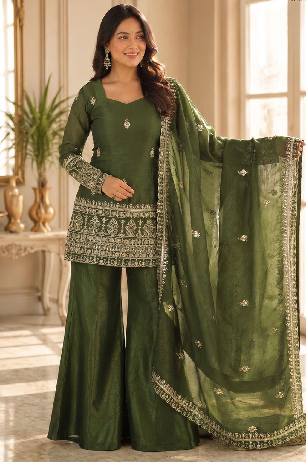 Green Silk Salwar Kameez - SFFK40602R