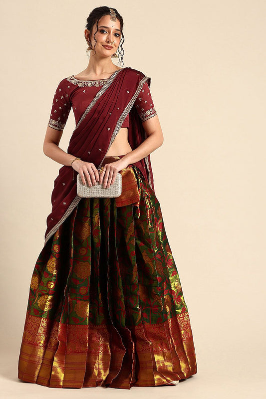 Green Silk Navratri Lehenga Choli Set SFROY537405