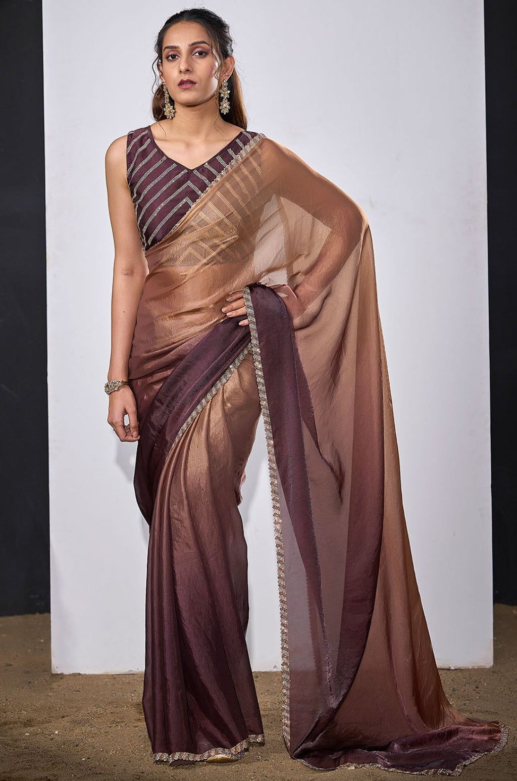 Brown Satin Sarees - SFSA572003