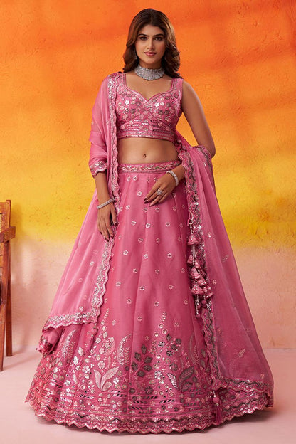 Pink Bridal Wedding Organza Lehenga Choli SFROY565726