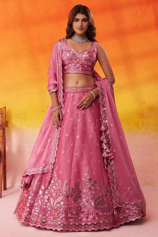 Pink Bridal Wedding Organza Lehenga Choli SFROY565726